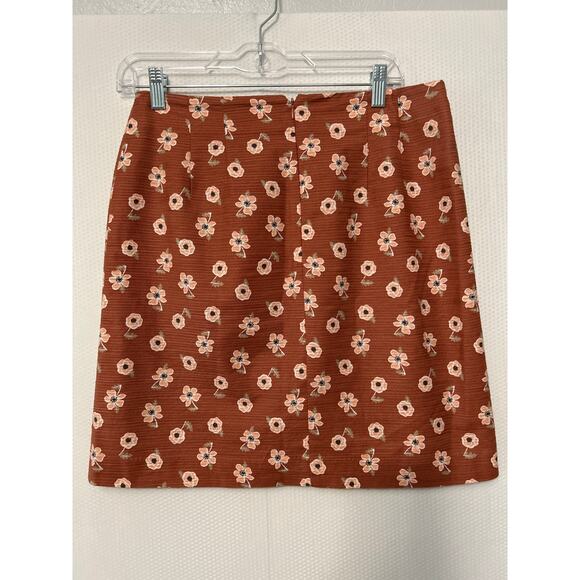 Ann Taylor Factory A-Line Rusty Red Brown Floral Lined Skirt Hidden Zipper Sz 4 - Picture 7 of 10